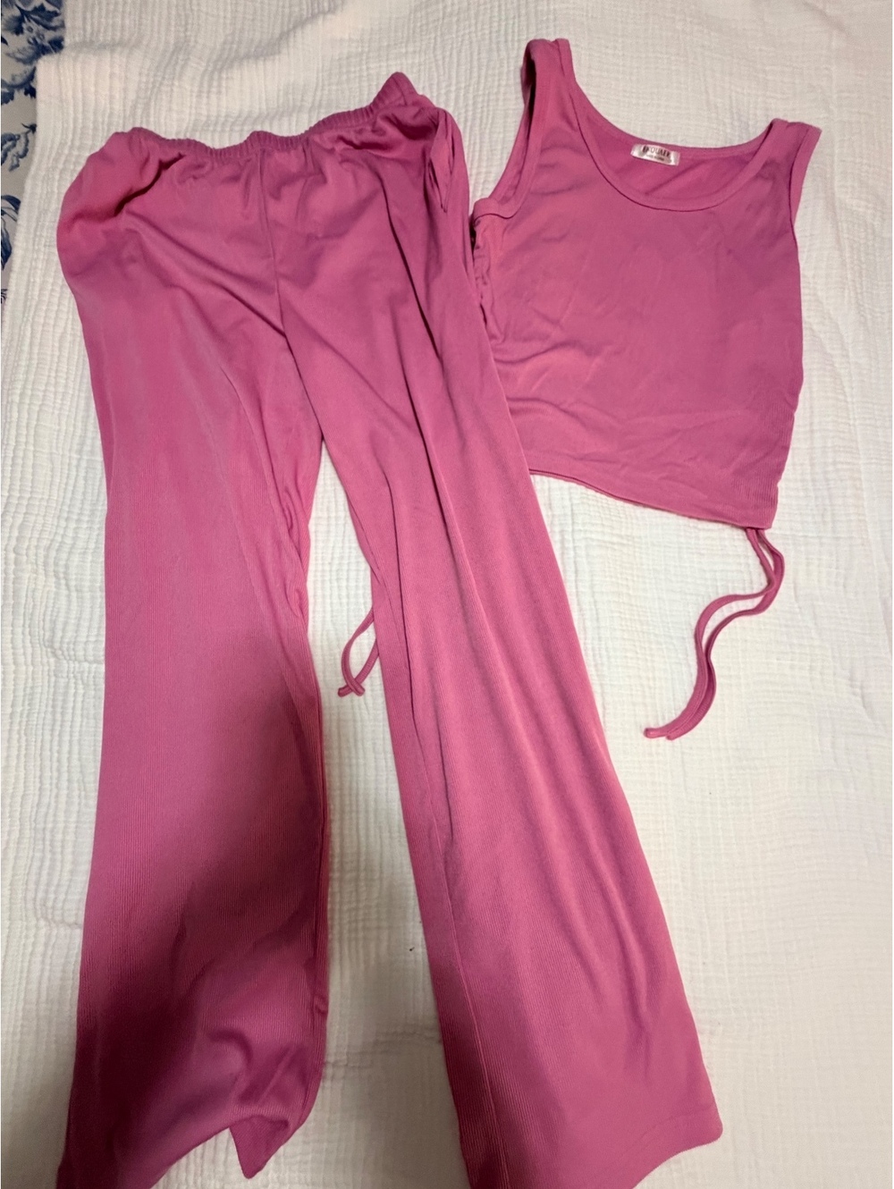 EKOUAER Pink Ribbed Tank Top and Pants Lounge Set with Long Cardigan, Size Small